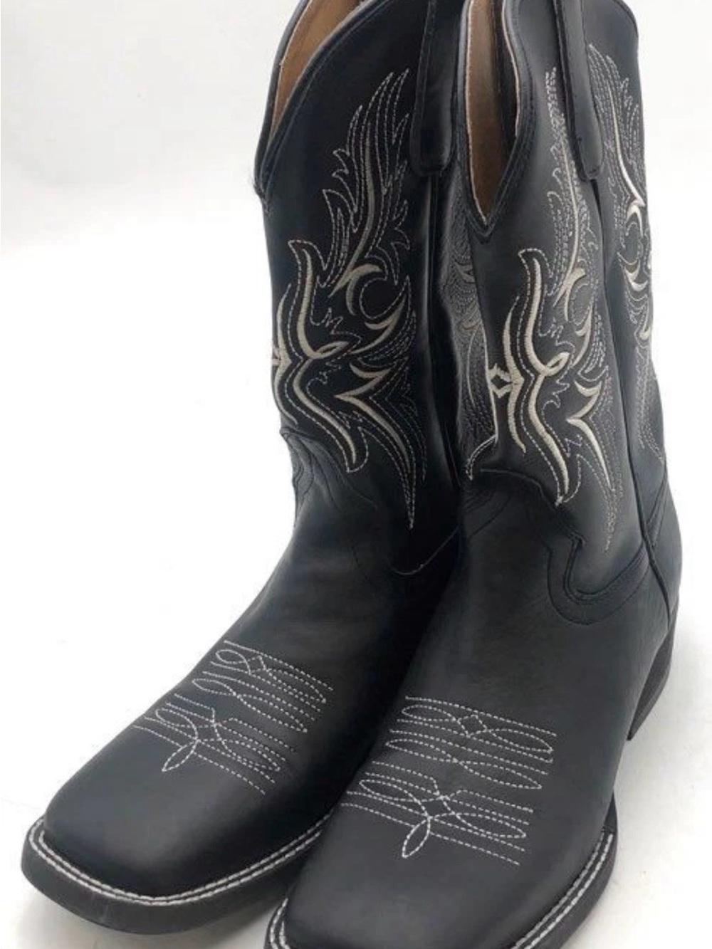 Sterling River SRP705 Black Leather Square Toe Western Cowboy Boots Size 8.5 M
